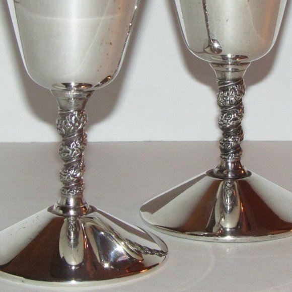 Vintage Silverplate Goblets Wine Glasses Chalice Fancy Stems - Picture 3 of 7